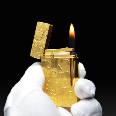 Vỏ Hột Quẹt Bật Lửa Gas Đá Upon D21V Thiết Kế Họa Tiết Khắc Hoa Văn Độc Đáo - Dùng Gas Đá Cao Cấp