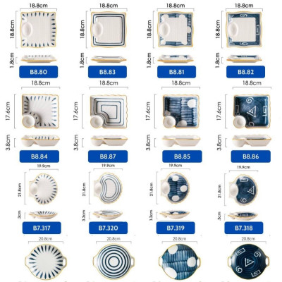 Đĩa sứ phong cách Nhật - hình vuông có ô đựng chấm sốt cực xinh