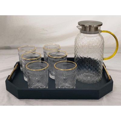 COMBO BỘ BÌNH SẦN CỐC THỦY TINH VÂN TRÒN NỔI CHỊU NHIỆT CAO CẤP KÈM KHAY XANH