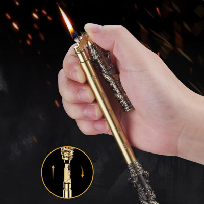 Vỏ Hột Quẹt Bật Lửa Xăng Đá SF623 Dài Nhỏ Khắc Họa Tiết Rồng Nổi Cực Đẹp