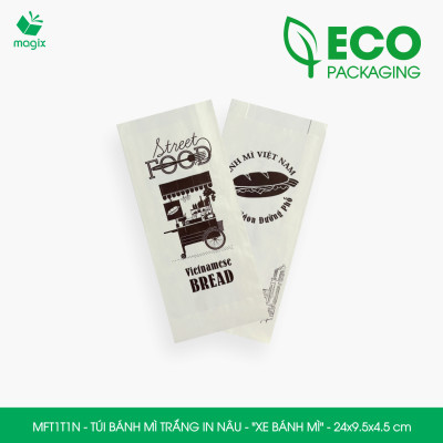 MFT1T1N - 24x9.5x4.5 cm - 200 Túi bánh mì Trắng, in sẵn họa tiết XE BÁNH MÌ - Bao bánh mì Túi giấy thực phẩm an toàn