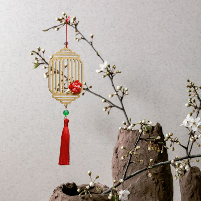 Combo 12V - Bộ 12 dây treo trang trí tết Khai Lộc Hoàng Kim màu Vàng,handmade,chất liệu gỗ, kim loại cắt CNC hoa văn sắc sảo, treo cành mai, đào, lan, quà tặng độc đáo ý nghĩa