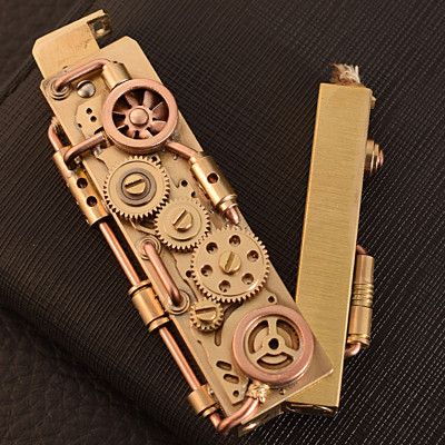 Vỏ Hột Quẹt Bật Lửa Xăng Đá Thủ Công TC1907 Mô Tả Cỗ Máy Cơ Khí Lộ Thiên Bằng Đồng Cực Chất