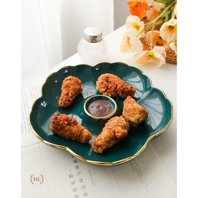 Đĩa sứ chia ngăn | Đĩa chia ngăn đựng nước chấm , gia vị chất liệu sứ kẻ vàng kim hình trái tim - hình hoa Decor 2022