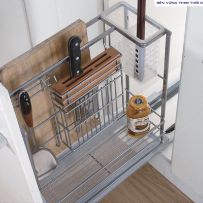 Giá đựng dao thớt Tundo DSCT1620 nan dẹt ray âm giảm chấn Boss R160 x C475 x S455 mm