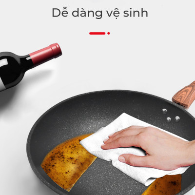 Chảo Chống Dính Mẫu Mới Chảo thép phủ vân đá y tế chống dính, chống mài mòn, tay cầm chống cháy cao cấp vân gỗ có thể tháo rời-Hàng nhập khẩu