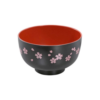 Combo bát nhựa tròn họa tiết hoa anh đào Ø11×6.5cm + miếng bọt biển nhà bếp - made in Japan