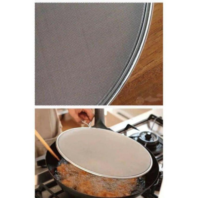 Lưới đậy chảo chống văng dầu mỡ inox có tay cầm 29cm, nắp lưới ngăn bỏng bắn dầu mỡ khi chiên rán