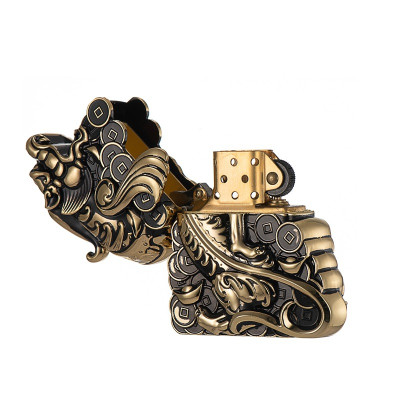 Vỏ Hộp Quẹt Bật Lửa Xăng Đá Zorro Z-KJ1014 Hình Tỳ Hưu Giữ T.iền Tài Lộc May Mắn - Nhiều Màu