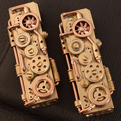 Vỏ Hột Quẹt Bật Lửa Xăng Đá Thủ Công TC1907 Mô Tả Cỗ Máy Cơ Khí Lộ Thiên Bằng Đồng Cực Chất