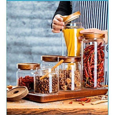 (SẴN) Hũ thủy tinh trơn đựng đồ khô 5 kích cỡ, hũ thủy tinh cao cấp, hũ đựng đồ khô 