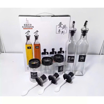 Bộ 5 Hũ Đựng Gia Vị Thủy Tinh Thông Minh (3 Hũ Gia Vị + 3 Chai Cao Nước) - HÀNG CHÍNH HÃNG MINIIN