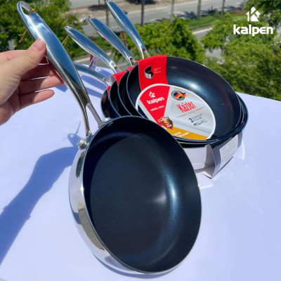 Chảo inox 3 lớp đúc liền khối chống dính Kalpen Kazler 20/24/26/28/30cm - Hàng chính hãng