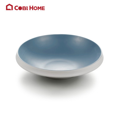 Dĩa nhựa tròn bằng melamine cao cấp màu xanh vân trắng 32.5cm