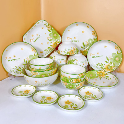 Bộ Bát Đĩa Cao Cấp Gosu Phong Cách hoa xanh mùa hạ hạnh phúc, họa tiết sắc nét độc đáo