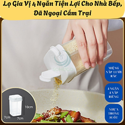 Hộp đựng gia vị 4 ngăn 8.5x6.5x6.5 cm Lọ Gia Vị 4 Ngăn Tiện Lợi Cho Nhà Bếp, Dã Ngoại Cắm Trại