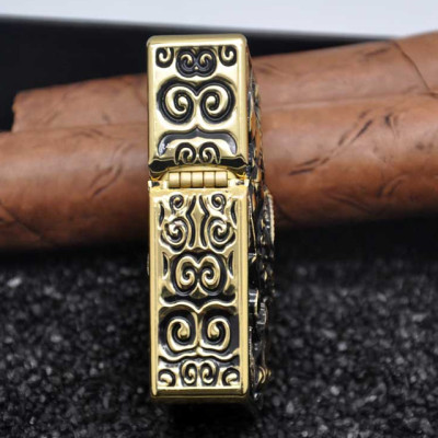 Vỏ Hột Quẹt Bật Lửa Đẹp Độc Lạ Zorro Z-KJ1003D Màu Vàng Cổ Họa Tiết Kì Lân 3D Nổi - dùng xăng bấc đá cao cấp