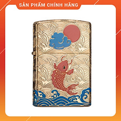 Vỏ Hột Quẹt Bật Lửa Hộp Quẹt Xăng Đá Zorro Z-92035B Họa Tiết Con Cá Vàng Đẹp Độc Lạ sang trọng - Dùng Xăng Bấc Đá Cao Cấp
