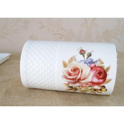 Ống đũa sứ đôi | ỐNG CẮM ĐŨA 2 CÓ THOÁT NƯỚC KHUNG KIM LOẠI | 2 HŨ SỨ ĐỰNG ĐŨA VÂN SẦN CAO CẤP VIỀN VÀNG