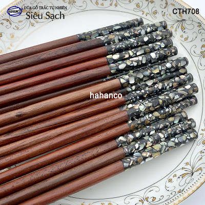 Đũa gỗ Trắc đầu khảm ốc bào ngư Úc (10 đôi/hộp) CTH708 - đũa sạch, không chất tẩy rửa độc hại - Sang trọng trên bàn ăn