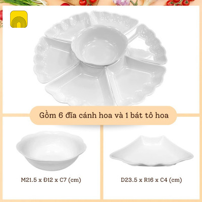 Bộ Bát Đĩa Hoa Mặt Trời 6836 Việt Nhật Loại Lớn - Bộ Bát Đĩa Bày Cỗ 