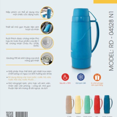 Bình nước giữ nhiệt Rạng Đông 0,45 lít mã RD04528N1 (nhiều màu)- Hàng Chính hãng