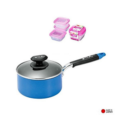 Combo nồi chống dính cao cấp 5 lớp đáy từ Show-A 1.6L + set 3 hộp đựng thực phẩm 380ml - Nhật Bản