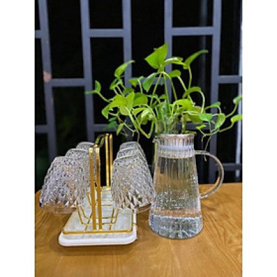 Bộ bình đựng nước uống thủy tinh chịu nhiệt cao cấp kèm giá úp có khay hứng nước