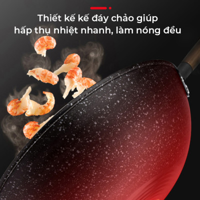 Chảo Chống Dính Mẫu Mới Chảo thép phủ vân đá y tế chống dính, chống mài mòn, tay cầm chống cháy cao cấp vân gỗ có thể tháo rời-Hàng nhập khẩu