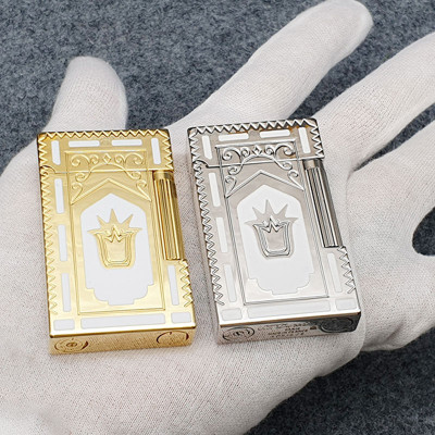 Vỏ Hột Quẹt Bật Lửa Gas Đá S.T Upon D82b Thiết Kế Họa Tiết Sơn Mài Trắng Hoa Văn Hoàng Gia Cổ Điển Độc Đáo - Dùng Gas Đá Cao Cấp