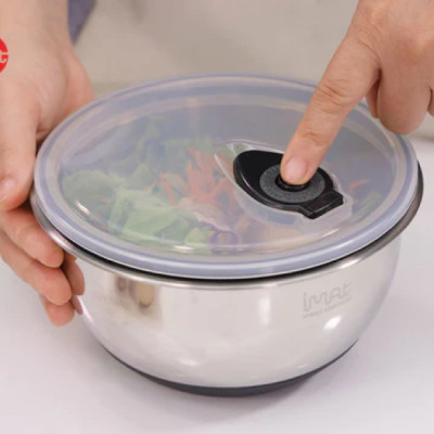 [Chính hãng iMat] Bộ 3 tô trộn chân không iMat đường kính 16cm, 20cm, 24cm. Sản phẩm làm bằng thép không gỉ inox 304, đế bọc Silicone chống trượt, nắp van một chiều hút chân không.