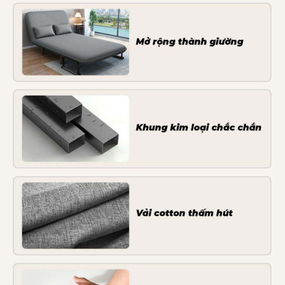 Giường Ghế Sofa Gấp Gọn (TẶNG KÈM 1 GỐI) Cho Văn Phòng, Nhà Khách Chính Hãng NIKITA