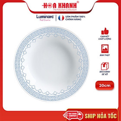 Đĩa Sâu Thủy Tinh Luminarc Diwali Geomatric Blue 20cm đựng thức ăn, cường lực, chịu nhiệt - Bộ 6 đĩa - V6538