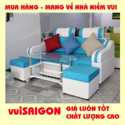 Ghế sofa nệm mút băng 1m8 bền đẹp hiện đại, tặng 1 bàn và 1 ghế đôn sang trọng phù hợp mọi gia đình Việt