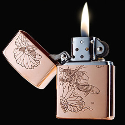 Vỏ Hột Quẹt Bật Lửa Xăng Bấc Đá Họa Tiết Cá Chép Lá Sen Đẹp Độc Lạ Tiện Dụng Zorro Z-WY013- Dùng xăng bấc đá cao cấp