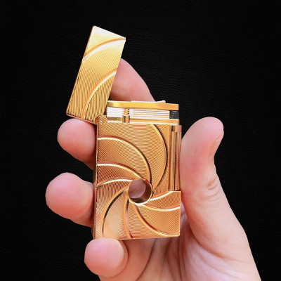 Vỏ Hột Quẹt Bật Lửa Gas Đá Upon 007 Limited Edition D117V Đục Lỗ Màu Vàng Dòng 3 Ligne Cực Hiếm - Dùng Gas Đá Cao Cấp