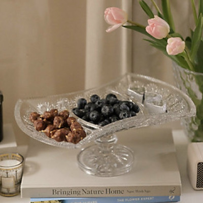 Đĩa eo mài chia ngăn chân đế Bohemia 33cm Hàng chính hãng