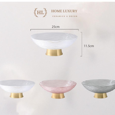 Mâm bồng thủy tinh cao cấp | Đĩa thủy tinh có chân hợp kim cao cấp sang chảnh | ĐĨA THỦY TINH ĐỰNG TRÁI CÂY CÓ CHÂN
