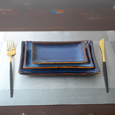 Khay chữ nhật chuyên dùng cho nhà hàng - men xanh hỏa biến đẳng cấp ,sang trọng,sản phẩm by Gomie Ceramic.