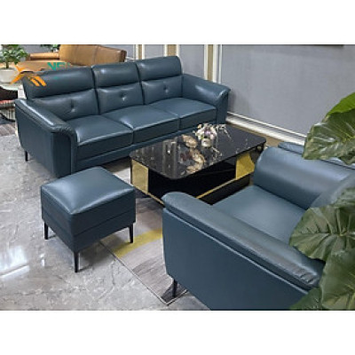 Combo ghế sofa băng da bò Italy Juno sofa màu xanh SFBCT06 2m4/1m1 hàng cao cấp chuẩn da bò nhập khẩu Ý