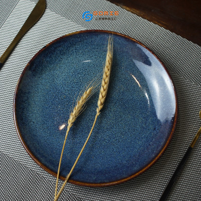 Đĩa tròn men xanh hỏa biến cao cấp GOMIE BAT TRANG chuyên dùng cho nhà hàng khách sạn 5 sao.