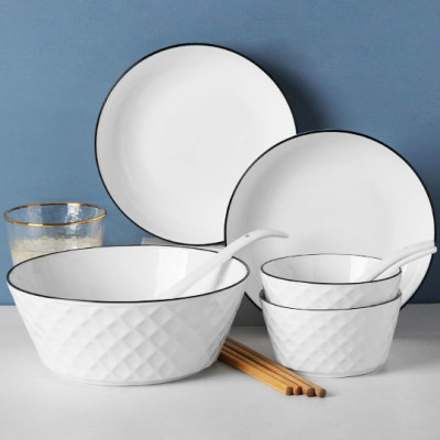 Bán Lẻ Bát Đĩa Thương Hiệu Gosu MenTrắng Cao Cấp Sáng Đẹp Họa Tiết Kim Cương Viền Đen