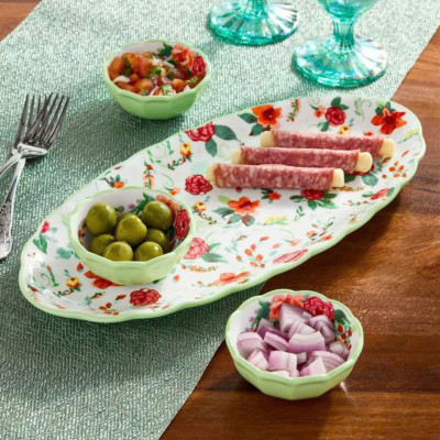 Bộ đồ gia vị bằng gốm 4 món The Pioneer Woman Painted Meadow hàng chính hãng