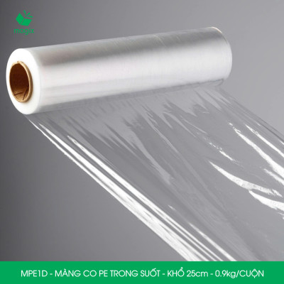 MPE1D - Khổ 25cm - 0.90kg - 1 cuộn màng co PE trong suốt - Cuộn màng bọc PE, màng chít quấn hàng
