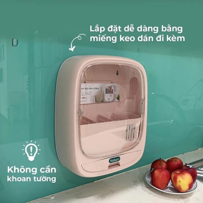 Hộp Đựng Đũa Thìa Dán Tường HOKORI - Hộp Đựng Đũa Thìa Bốn Ngăn Tiện Dụng Có Nắp Đậy, Dán Tường Siêu Chắc Chắn , Có Thể Bắt Vít Cho Tường Sơn - Hàng Việt Nam