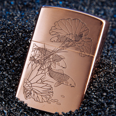 Vỏ Hột Quẹt Bật Lửa Xăng Bấc Đá Họa Tiết Cá Chép Lá Sen Đẹp Độc Lạ Tiện Dụng Zorro Z-WY013- Dùng xăng bấc đá cao cấp