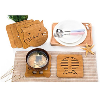 Combo 5 đế lót nồi chịu nhiệt bằng gỗ PaKaSa - Họa tiết giao ngẫu nhiên