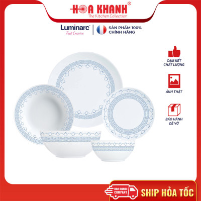 Đĩa Sâu Thủy Tinh Luminarc Diwali Geomatric Blue 20cm đựng thức ăn, cường lực, chịu nhiệt - Bộ 6 đĩa - V6538