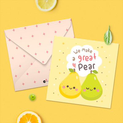 Set 6 thiệp tình yêu, valentine, tỏ tình, cặp đôi SDstationery FRUITY 2x12 minh họa trái cây dễ thương cute thông điệp tiếng Anh vui nhộn