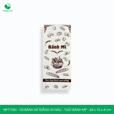 MFT1T5N - 24x10x4 cm - 1000 Túi bánh mì Trắng, in sẵn họa tiết GIỎ BÁNH MÌ - Bao bánh mì Túi giấy thực phẩm an toàn